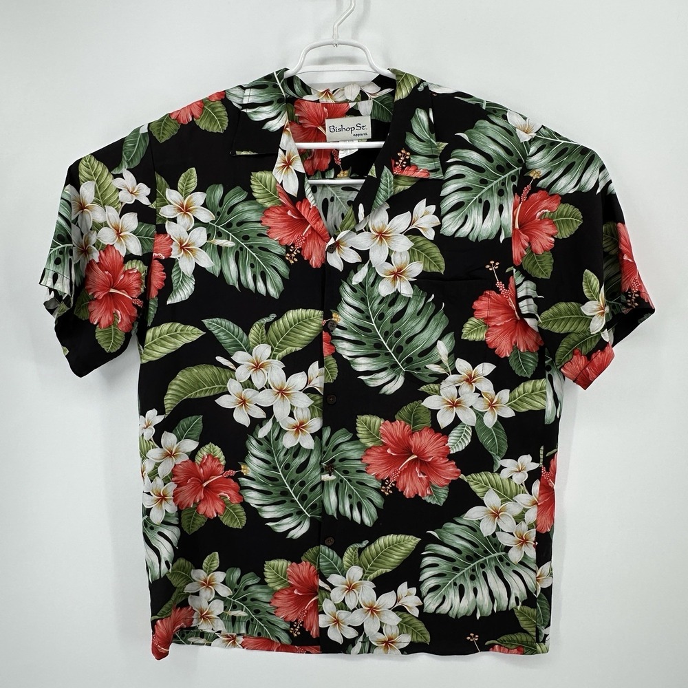 Bishop St. Hawaiian Short Sleeve Button Front Shirt Men's L Floral Beach Resort